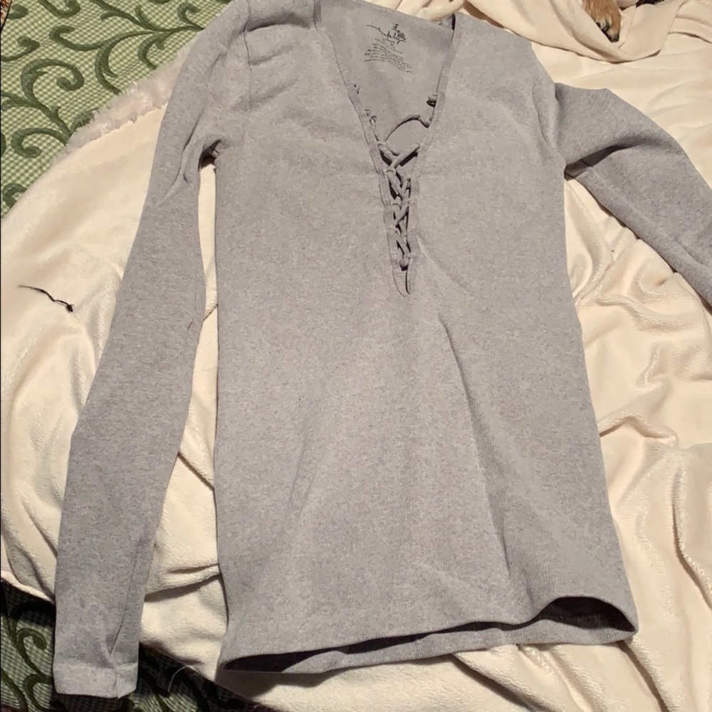 Free People lace up grey long sleeve
